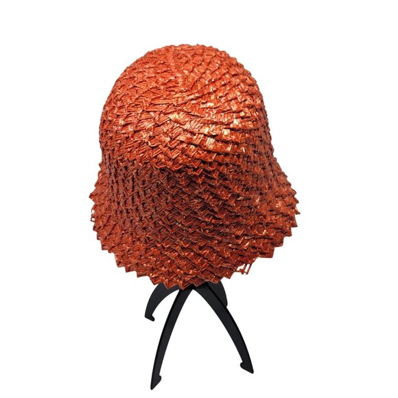 Vtg 20s 30s Italian Filippo Catarzi Womens Orange Woven Straw Bucket Hat Flapper - Picture 4 of 7